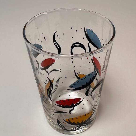 Mid Century Modern Hand-Painted Floral Glass Tumblers | Retro Atomic Barware | - Picture 5 of 8